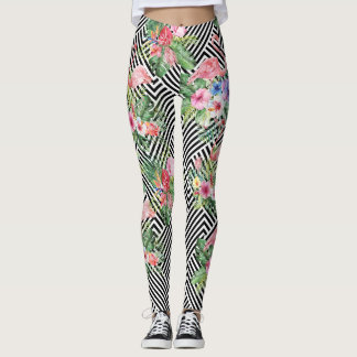 Tropical flamingo on geometric pattern leggings