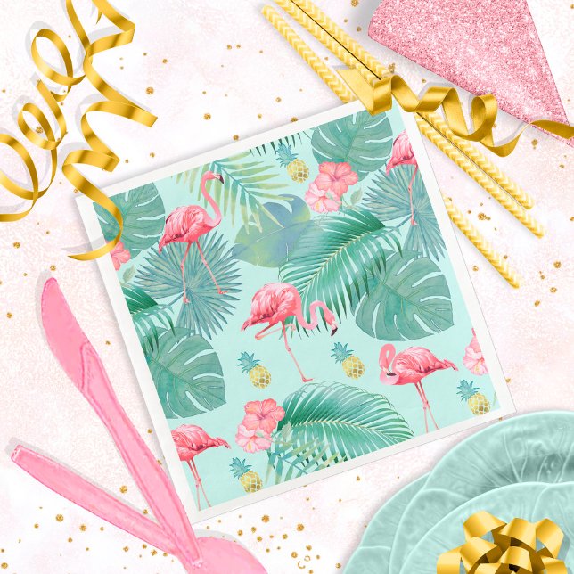 Tropical Flamingo, Palms, Pineapple Pattern ID926 Napkin (Creator Uploaded)
