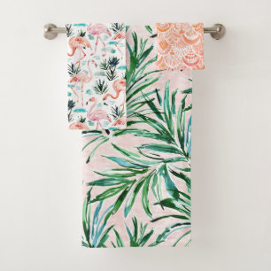 TROPICAL Flamingo Palms Scallop BARBARIAN® Bath Towel Set