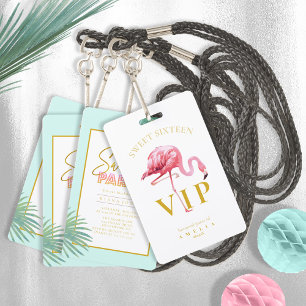 Tropical Flamingo Palms Sweet 16 ID922 ID Badge