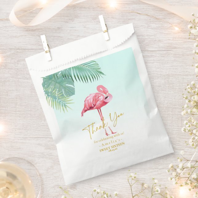 Tropical Flamingo Palms Sweet 16 Thank You ID922 Favour Bags (Clipped)