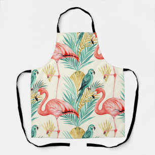 Tropical Flamingo Parrot Jungle Apron