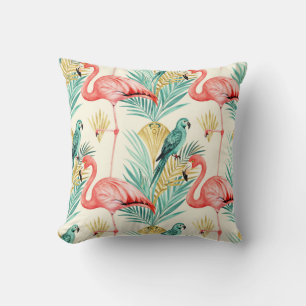 Tropical Flamingo Parrot Jungle Cushion
