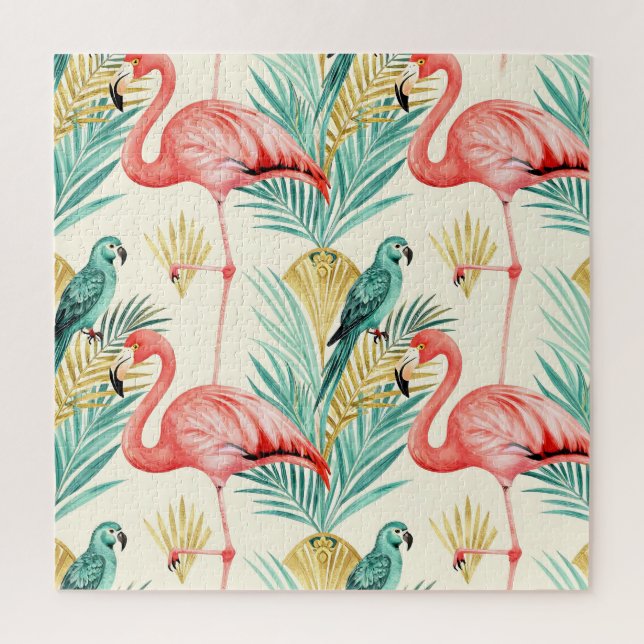 Tropical Flamingo Parrot Jungle Jigsaw Puzzle (Vertical)