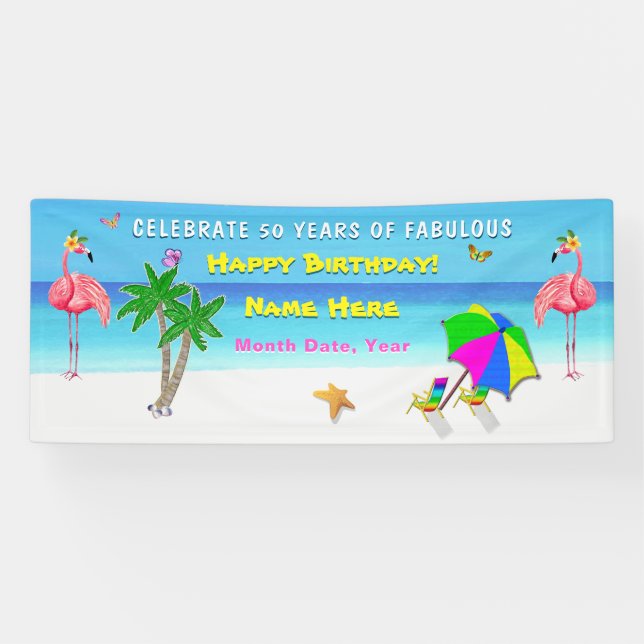 Tropical Flamingo Party 50 and Fabulous Banner (Horizontal)