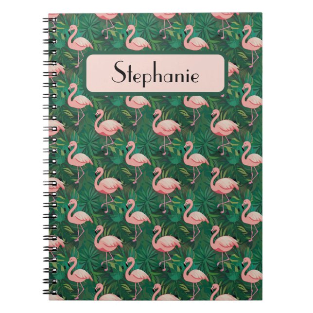 Tropical Flamingo Pattern Personalised Notebook (Front)