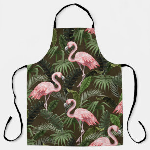 Tropical Flamingo Pattern: Vintage Leaves Apron