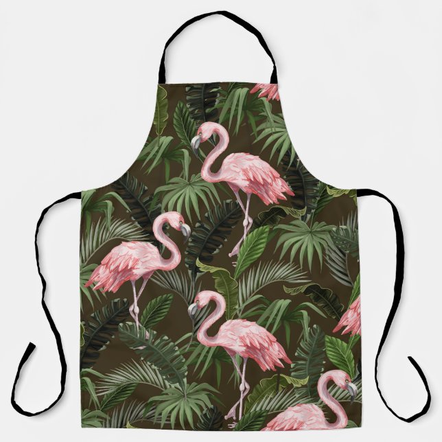 Tropical Flamingo Pattern: Vintage Leaves Apron (Front)
