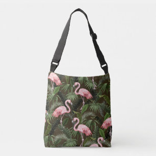 Tropical Flamingo Pattern: Vintage Leaves Crossbody Bag