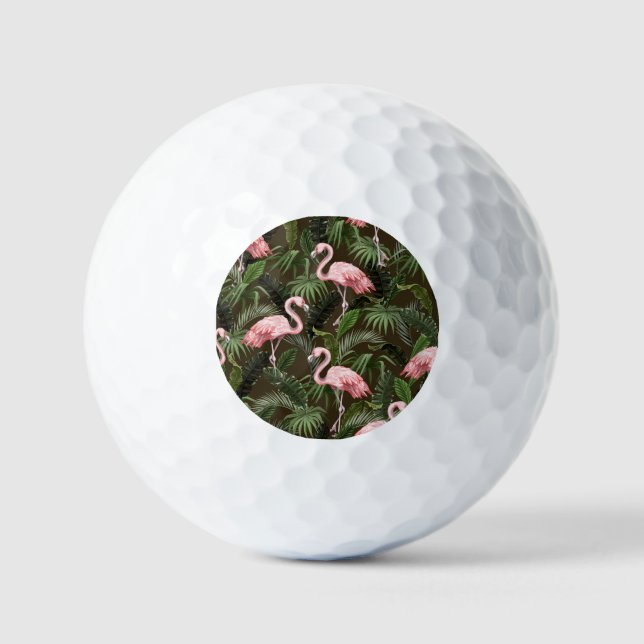 Tropical Flamingo Pattern: Vintage Leaves Golf Balls (Front)