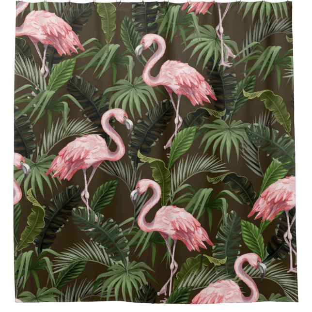 Tropical Flamingo Pattern: Vintage Leaves Shower Curtain (Front)