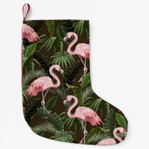 Tropical Flamingo Pattern: Vintage Leaves Small Christmas Stocking