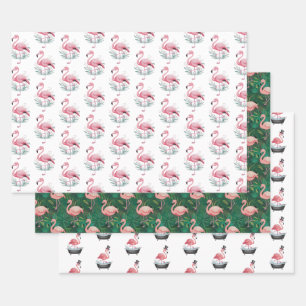Tropical Flamingo Pattern Wrapping Paper Sheet