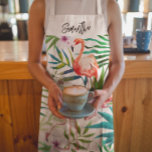 Tropical Flamingo Personalised All-Over Print  Apron<br><div class="desc">Beautiful tropical accent apron with tropical elements in watercolor: flamingo bird,  orchids,  hibiscus flowers and palm leaves,  makes a great gift for her.</div>