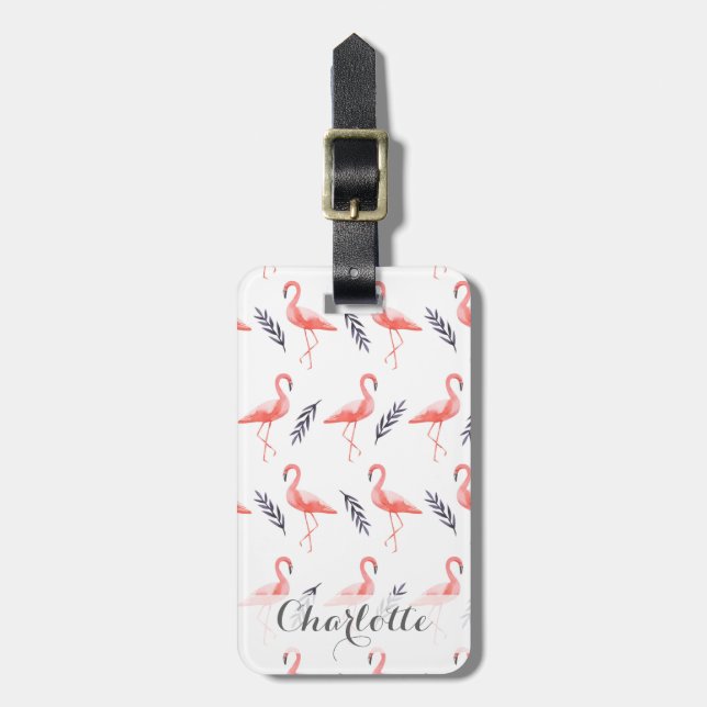 Tropical Flamingo Personalised Luggage tag (Front Vertical)