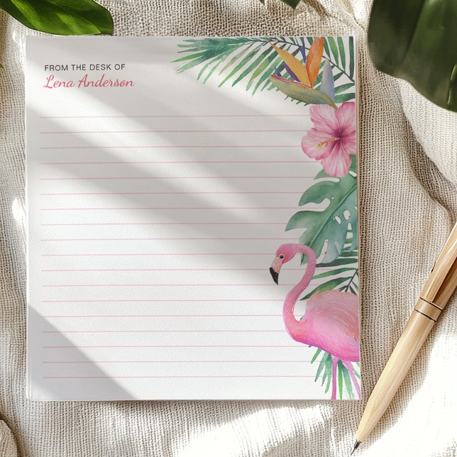 Tropical Flamingo Personalised Notepad with Name (Tropical Notepad)