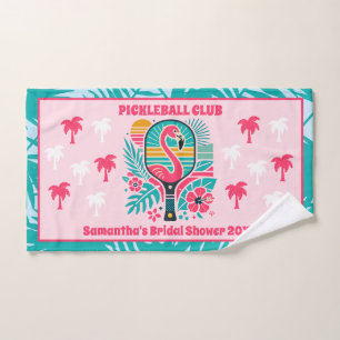 Tropical Flamingo Pickleball Club Bridal Shower Hand Towel