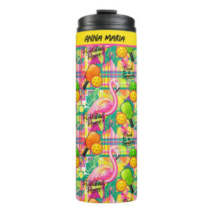 Tropical Flamingo Pickleball Power  Thermal Tumbler