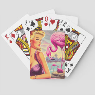 Tropical Flamingo Pin-up Playing Cards
