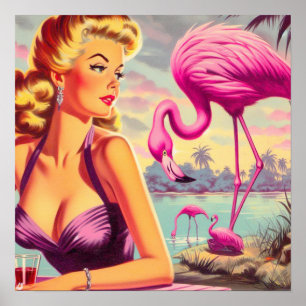 Tropical Flamingo Pin-up Poster