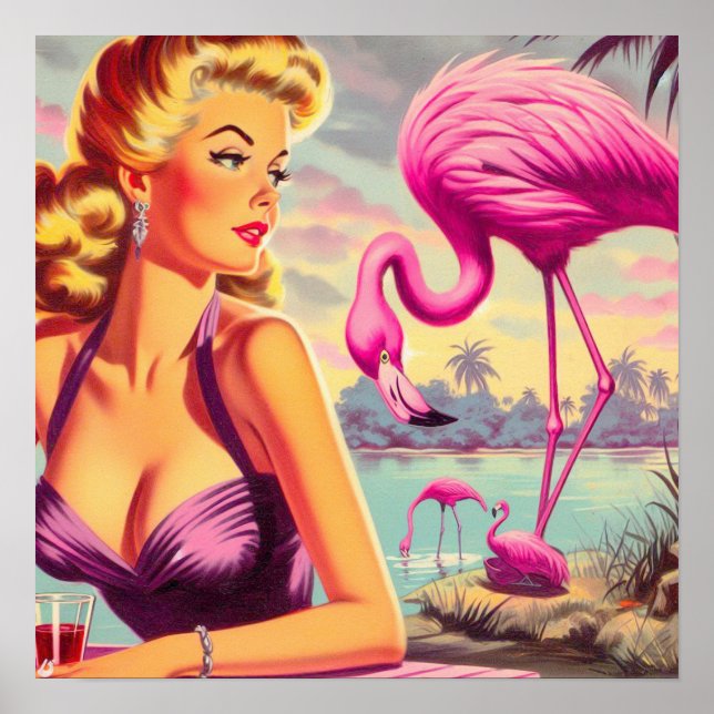 Tropical Flamingo Pin-up Poster (Front)