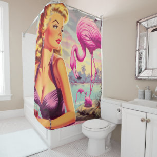 Tropical Flamingo Pin-up Shower Curtain