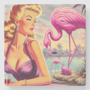 Tropical Flamingo Pin-up Stone Coaster