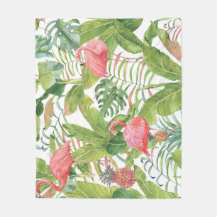Tropical Flamingo Pineapple: Hand-Drawn Pattern Fleece Blanket