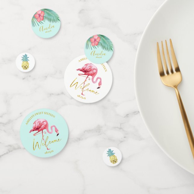 Tropical Flamingo Pineapple Sweet 16 Welcome ID922 Confetti (Group)
