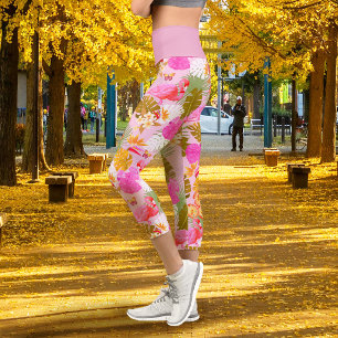 Tropical Flamingo Pink Capri Leggings