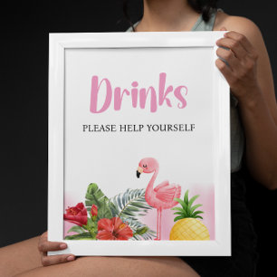 Tropical Flamingo Pink Drinks Sign