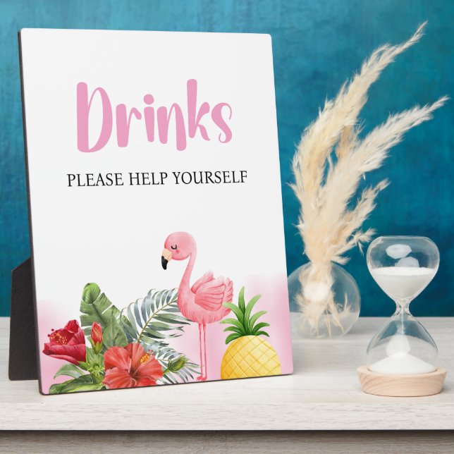 Tropical Flamingo Pink Drinks Sign Plaque (Side)