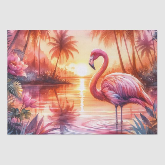 Tropical Flamingo Pink Sunset Decoupage Tissue Paper (Front)
