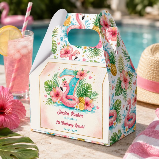 Tropical Flamingo Pool Party 7th Birthday Splash Favour Box (Tropical Flamingo Pool Party 7th Birthday Splash Favor Boxes
)