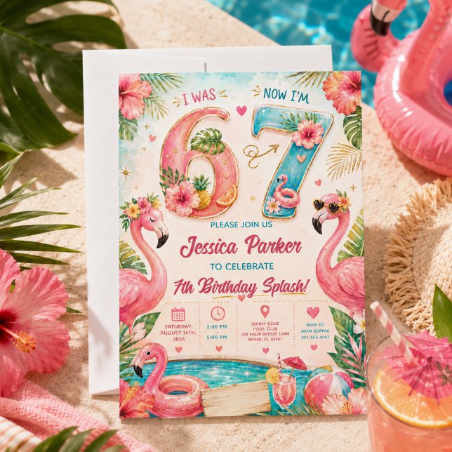 Tropical Flamingo Pool Party 7th Birthday Splash Invitation (Tropical Flamingo Pool Party 7th Birthday Splash Invitation
)