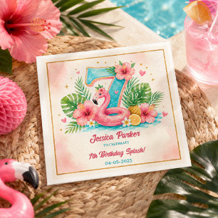 Tropical Flamingo Pool Party 7th Birthday Splash Napkin