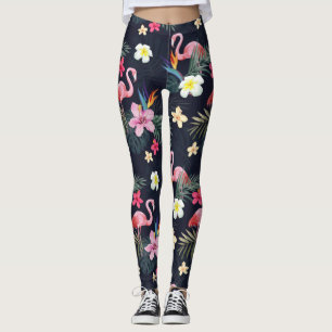 Tropical Flamingo Print, Exotic Botanical Flowers Leggings