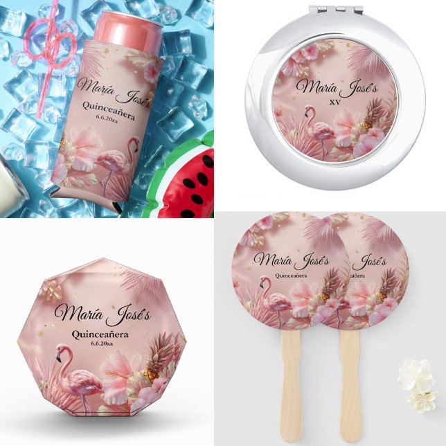 Tropical Flamingo Quinceañera, custom Hand Fan (Creator Uploaded)