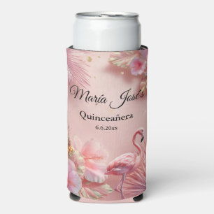 Tropical Flamingo Quinceañera, custom Seltzer Can Cooler