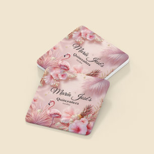 Tropical Flamingo Quinceañera, custom Square Paper Coaster