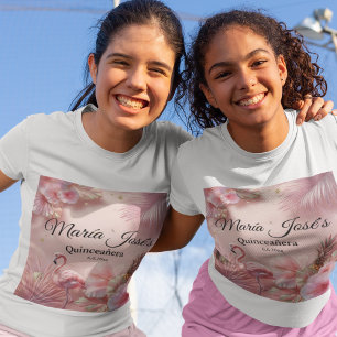 Tropical Flamingo Quinceañera, custom T-Shirt
