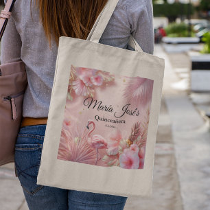 Tropical Flamingo Quinceañera, custom Tote Bag