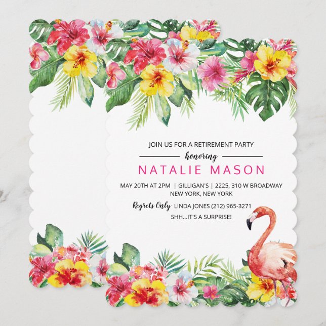 Tropical Flamingo Retirement Party Invitation (Front/Back)