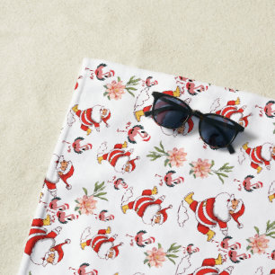 Tropical Flamingo Santa Christmas Pattern Beach Towel