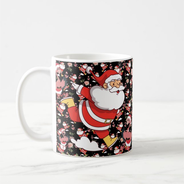 Tropical Flamingo Santa Christmas Pattern Coffee Mug (Left)