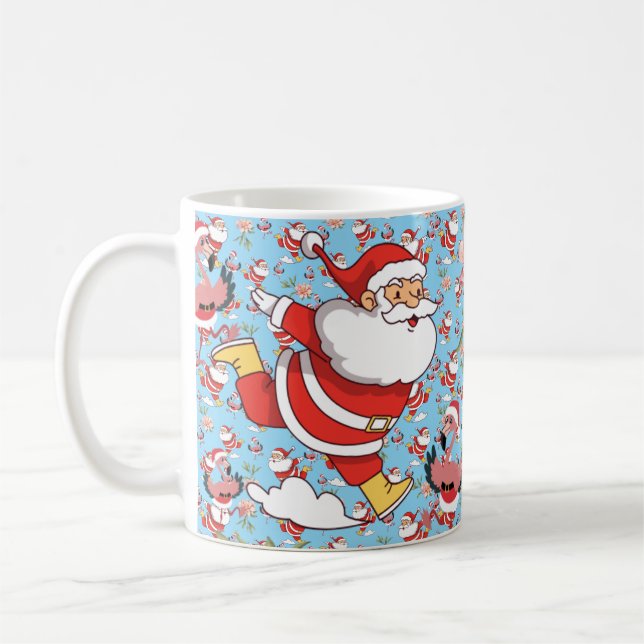 Tropical Flamingo Santa Christmas Pattern Coffee Mug (Left)