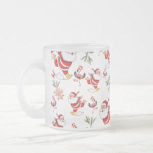 Tropical Flamingo Santa Christmas Pattern green Frosted Glass Coffee Mug