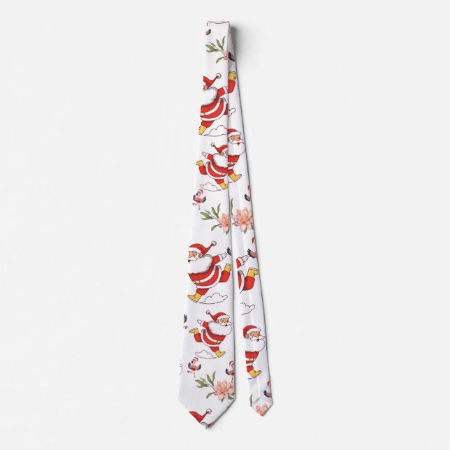 Tropical Flamingo Santa Christmas Pattern green Tie (Front)