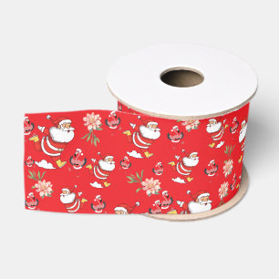 Tropical Flamingo Santa Christmas Pattern Grosgrain Ribbon