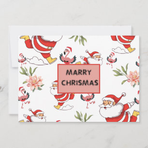 Tropical Flamingo Santa Christmas Pattern Holiday Card